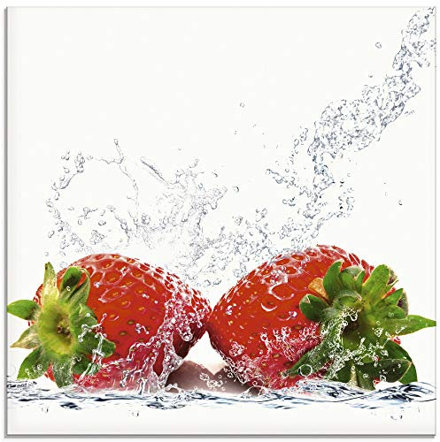 ARTland Wanddeko Glasbilder Wandbild Glas Bild einteilig Quadratisch Früchte im Wasser Obst Erdbeere Frucht Cocktails Bar Modern T5SP