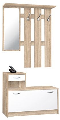 AVANTI TRENDSTORE - Rudolf - Guardaroba da Ingresso con Specchio, 3 Ganci appendiabito e Comoda scarpiera. Disponibile in diversi colori (Marrone)