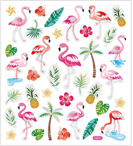Creativ Aufkleber Flamingos, Bogen 15 x 16,5 cm, ca. 37 Stück, Flamingo, 1 Bogen