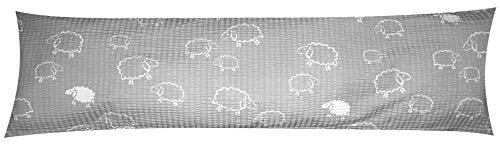Heubergshop Seersucker Seitenschläferkissen Bezug 40x145cm - Schafe Lämmer Grau Weiß - 100% Baumwolle Kissenbezug (SB-99/7)