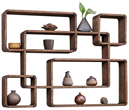 Schweberegale Wandregal Retro Multifunktions-Quadrat-Raster an der Wand befestigtes dekoratives Cube-Regal-sich hin- und herbewegende Regale Teil-Lagerregal-Einheits-Rahmen für Bücher, Kerzen, Memento