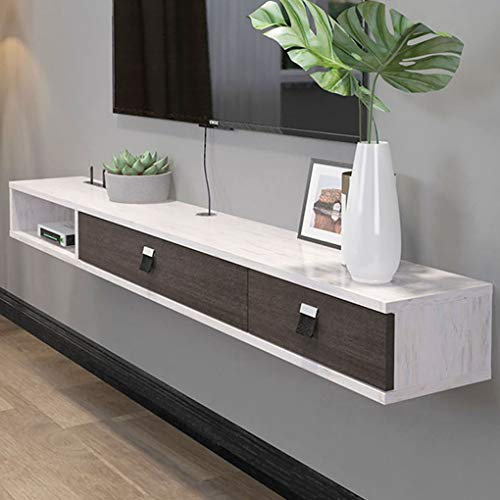 Étagère Meuble de télévision mural avec tablette flottante Console de télévision Meuble de télévision avec console multimédia Console de jeu avec 2 tiroirs et étagère de rangement ouverte Mobilier d'h