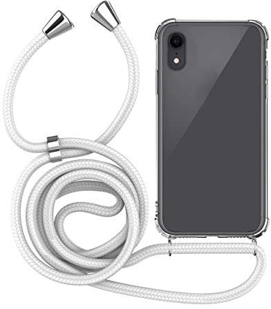 MyGadget Strap Case for Apple iPhone XR - Crossbody Phone Cover - TPU Silicone Case with Neck Holder - Cord Lanyard Carrier with Rope in White