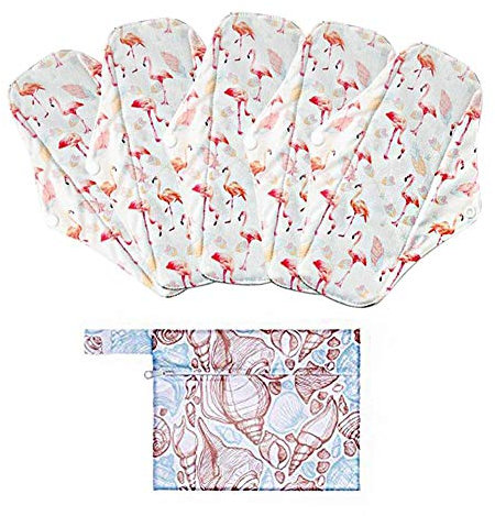 Slipeinlagen Waschbar Bio 6 Stück Wiederverwendbare Baumwolle Damenbinden Pads Mit Flügeln/Menstruation Tuch Für Frauen, Mit Holzkohle Absorbency Schicht Zu Vermeiden Lecks 18 Cm