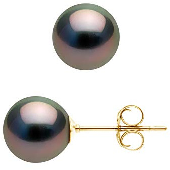 PEARLS & COLORS - Boucles d'Oreilles Prestige Véritables Perles de Culture de Tahiti Rondes 8.5-9 mm - Qualité A + - Disponible Or Jaune et Or Blanc - Bijou Femme