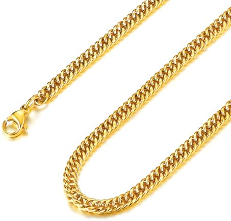 FindChic Panzerkette Herren Gold 3mm massiv Panzer Kette 71cm Punk Jungen Cuban Link Chain Punk Gliederkette mit Geschenkebox für Weihnachten Valentinstag