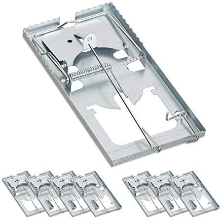 Relaxdays 8 x Rattenfalle, verzahnte Fangfläche, wiederverwendbar, Schnappfalle, hohe Schlagkraft, Metall, Schlagfalle, Silber