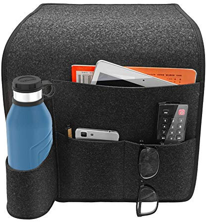 Tyuodna Hanging Bedside Storage Bag, Sofa Organiser Caddy Hanging Bedside Storage Bag, Felt Hanging Organizer Bag Anti-Slip with Water Bottle Holder, for Home Bed Rails, Sofa, Bunk Beds (Black)