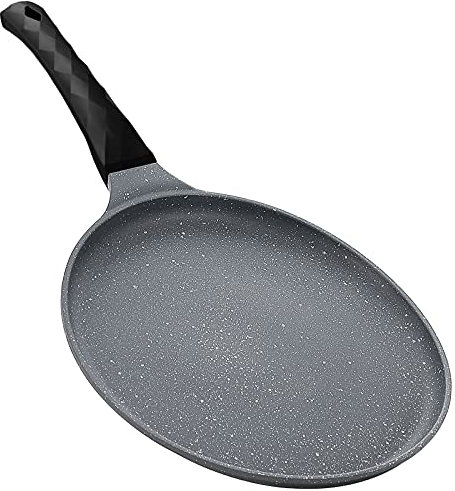 MIUGO Antihaft-Crêpes-Pfanne, niedriger Topfrand und abnehmbarer Griff, flache Tawa-Grillplatte, schwarzer Griff – 29,2 cm