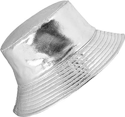 Eigso Women's Silver Metallic Bucket Hat Vintage Silver Fishing Hats for Woman Man Disco Party Fisherman Hat