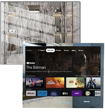 Sarason Android 11 Waterproof 22-inch Mirror Smart TV-Bathroom TV with 2 Built-in Dolby Speakers- Bluetooth, Chromecast, USB Video Playback & Freeview-Amazon Firestick Ready