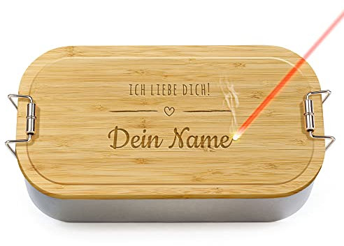 PR Print Royal Brotdose mit Gravur selbst gestalten - Ich liebe dich - mit Name personalisieren - Geschenk Familie, Freunde, Geburtstag, Schule, Camping - Lunchbox, Holzdeckel, BPA-frei, 600 ml