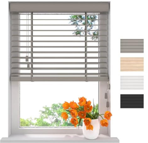 Radeco® Bambus Jalousie innen hellgrau 90 x 175 cm, 50mm Lamellen aus Bambus Holz, Breiten von 50 bis 250 cm erhältlich, innenjalousie, Fenster jalousien
