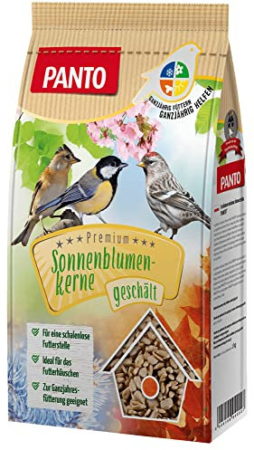 PANTO Sonnenblumenkerne geschält 5 x 1 kg – Wildvogelfutter aus reinen, schalenlosen Sonnenblumenkernen, ganzjähriges Vogelfutter für Futterplätze & Vogelhäuschen