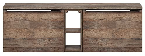 Lomadox Badezimmermöbel Waschtisch Waschbecken-Unterschrank Set 140cm, Vintage Oak Eiche, 2 Softclose-Auszüge, Regal, B/H/T 140/48,5/46 cm
