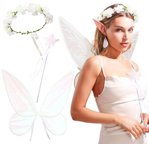 JeVenis Schmetterlingsflügel Feenflügel Kinder Feen Schmetterlingsflügel Kostüm Fee Party Deko Madchen Fee Kostüm Party Cosplay Kostüm (Blanc)