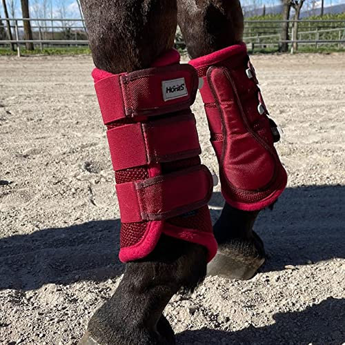 Horses Mesh Boots Set 4 Stück Bordeaux Extra Full, Reitschutz Set für Pferde, weich und strapazierfähig, maximaler Schutz vor Trauma und Flickwunden