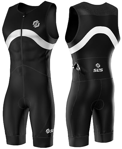 SLS3 Triathlon Suits Mens - Premium Trisuit Triathlon Men - Sleeveless, Quick Drying Tri Kit with Large Back Pocket (Midnight Black, Medium)