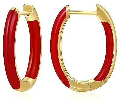 MESOVOR 18 Karat Vergoldete Creolen Ohrringe mit Emaillefarbe, U-förmige Kleine Leichte Huggie-Ohrringe Geschenke für Frauen und Mädchen (Rot)