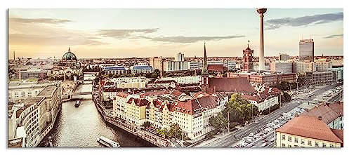 Pixxprint Glasbild Panorama, Wandbild aus Echtglas, Skyline von Berlin, 100x40 cm, inkl. Aufhängung und Abstandshalter