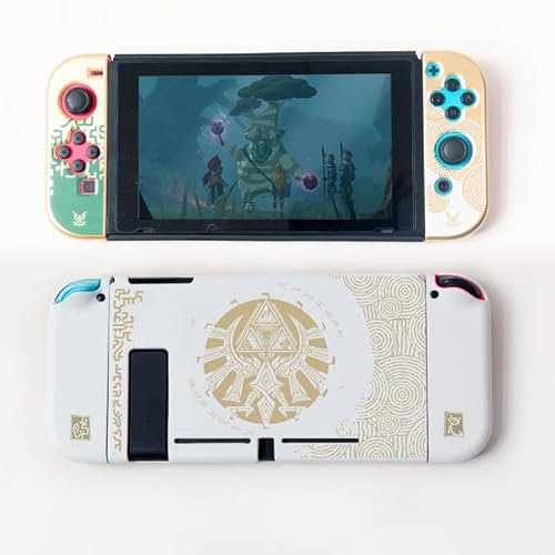 RREAKA Switch Zelda Case, Zelda Tears of The Kingdom Switch Protective Case, Portable Hard Shell Switch Accessory Case for Joy Con and Console, Dockable White Case for Nintendo Switch