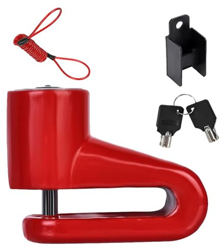 Candado de Freno de Disco,Cadena Antirrobo Moto Disco,Candado Moto Disco,Candado antirrobo Disco Scooter Bicicleta,Pinza Antirrobo Candado,Seguro de Disco para Moto,con Cuerda Recordatoria Rojo