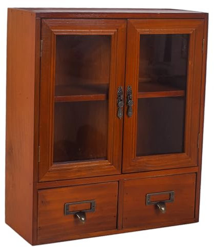 Amosfun Mehrschichtige Kommode Tischvitrine Aus Holz Actionfigurenhalter Thekenregal Holzfiguren Stehen Modellständer Holzschrank Vintage Sammlung Modell Lagerregal Doppeltür Hölzern Tasse