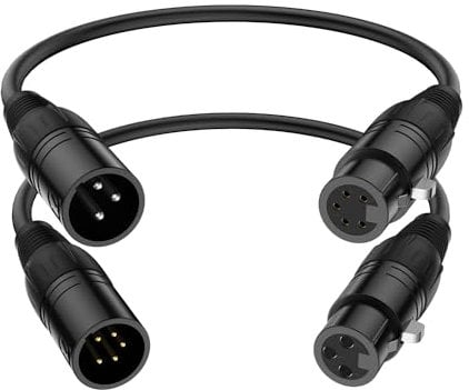 J&D Cavo XLR, XLR Maschio 3 Pin a XLR Femmina 5 Pin e XLR Femmina 3 Pin a XLR Maschio 5 Pin Cavo Audio, Confezione da 2 5 Pin a 3 Pin Cavo per Illuminazione DMX, 30 cm