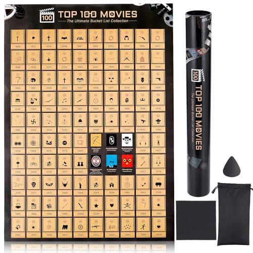 Poster zum Rubbeln von Top 100 Filmen, Rubbelposter Herausforderung, Geschenk für Filmliebhaber, Jahrestag, Hochzeit, Valentinstag, Geschenke für Sie oder Ihn