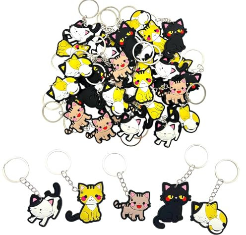 JZK Set di 30x Portachiavi a forma di gatto per bambini, porta chiavi gattino in silicone per bomboniere regalino omaggi pensierino per festa compleanno bambini regali di ringraziamento