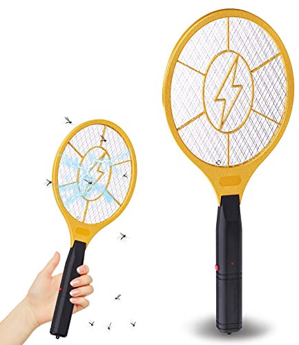 Elektrische Fliegenklatsche Elektrische Fliegenklatsche Mückenklatsche Elektro Fliegenfänger Fliegenfänger Zapper, 1500V Gelb für Indoor Outdoor Küche Gärten Camping