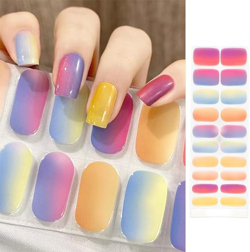 Semi Cured Gel Nail Strips - 20PCS Gradient Colour Gel Nail Wraps Self Adhesive Stick on Gel Nails - Soft UV Gel Nail Stickers - Long Lasting Nail Polish Stickers Manicure Nail Art