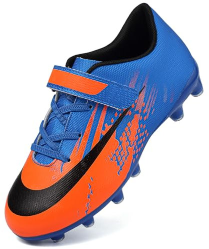 Dhinash Zapatos de Fútbol Niño Botas de Fútbol Tacos Zapatillas de Fútbol Cesped Artificial Aire Libre Zapatillas Deportivas Adolescentes Zapatos de Entrenamiento Naranja Azul Talla 30