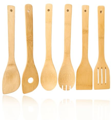 Wooden Spoons for Cooking, 7 PCS Bamboo Utensil Set, Kitchen Utensils Set, Wood Spatula Spoon Nonstick Premium, for Storage Kitchen Utensils Set, Wooden Utensils for Everyday Use