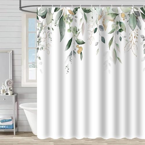 FAIRYGATE Green Shower Curtain Tropical Leaves Shower Curtains Jungle Palm Leaf Bathroom Curtain Waterproof Mildew & Mould Resistant Polyester Fabric Bath Curtain with 12 Hooks B9508