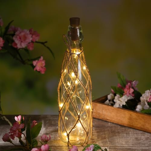 LED Dekoflasche mit Lichterkette Juteseil Leuchtflasche Flaschenlicht (Transparent)