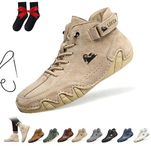 Bottes Hautes En Daim Faites À La Main Italiennes Chaussures Beck for Hommes Baskets Décontractées Imperméables En Daim Bottines D'extérieur Antidérapantes Et Respirantes Pieds Nus(Kaki,44 EU)