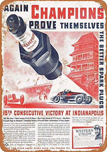 Biopracess Champion Spark Plugs Victory At Indy Metal Sign Retro Wall Decor Tin Signs Bar Cafehome Decoration Vintage Metal Sign 8x12 inches