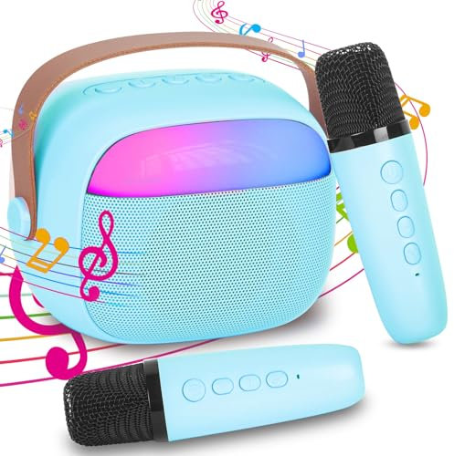 Micro Karaoke Enfant sans Fil avec 2 Micro, Portable Karaoké Bluetooth avec Magique Voix Change et LED Lumière Qualité Sonore HiFi Mini Microphone Karaoké Jouet Complet pour Fille Garçon Cadeau