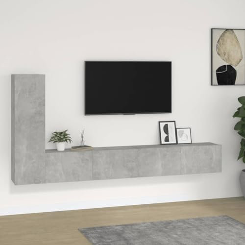 Keyroto TV wohnwand Wohnzimmer TV Schrank Set Holz TV Schrank hängend Wohnzimmer Möbel Wohnwand Mediawand Wandschrank Schrankwand-Betongrau-3-tlg