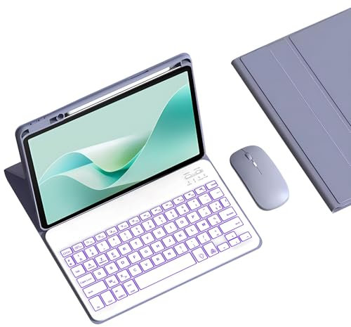 Funda con Teclado para Redmi Pad Pro 12,1 Pulgadas, Contener Ñ,Teclado Bluetooth Inalámbrico Desmontable Retroiluminado De 7 Colores con Portalápices Incorporado, Ratón para Tableta,Púrpura