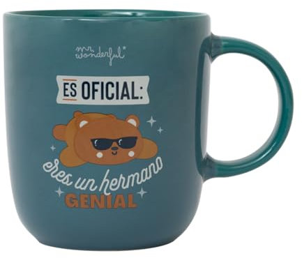Mr. Wonderful - Taza - Es oficial: eres un hermano genial - Taza de Café Personalizada - Taza de Cerámica con Mensaje Dirigido a Hermanos