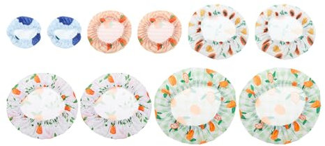 sourcing map 10pcs Reusable Bowl Covers in 5Size, Elastic Cotton Fabric Dish Cover Washable Stretch Cloth Lids for Bread Proofing, Kitchen Food Storage, Leftover(Orange Series, Fruit Stype)