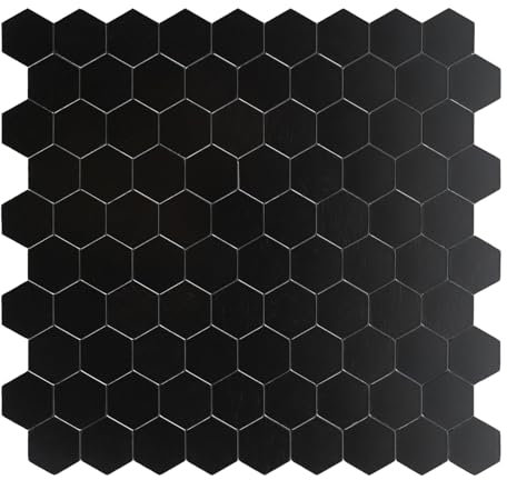Carreaux muraux autocollants en mosaïque, hexagonaux, petits carreaux adhésifs en métal, pour salle de bain (6 tapis, noir)