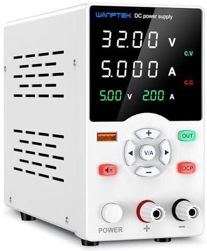 WANPTEK POWER Fuente de Alimentacion Regulable 30V 5A Fuente de Alimentación con Botón Ajustable, Fuente de Laboratorio con Protección OCP/Botón de Salida/Carga Rápida USB 18W /Modo Silencio