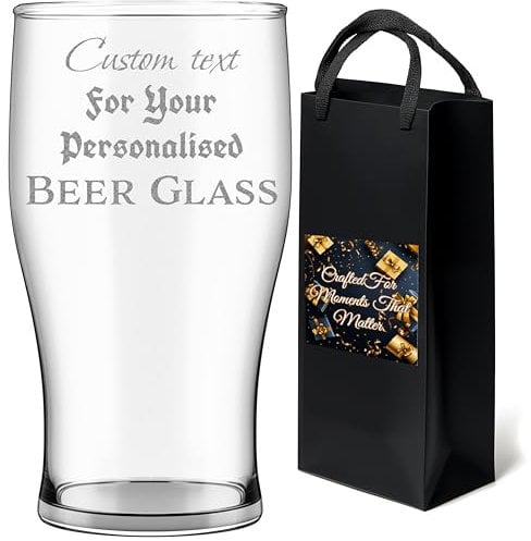 Personalised Engraved Pint Beer Glass, Custom Beer Glass with Name with Gift Bag Included Perfect Custom Gift for Men for Christmas, Father's Day, Birthday Personalised Gift for Men