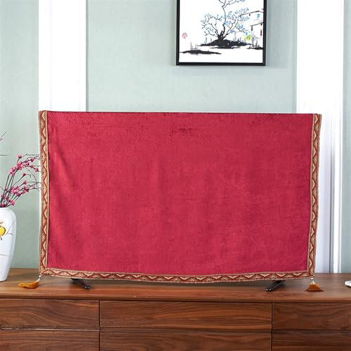 LUNCHS Creativa Funda TV con Borlas, Cubierta de TV con Borde Retro, Funda para Televisor de Tela Práctica Resistente Al Polvo(Red,32 Inches)