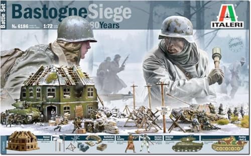 Italeri 6186 1:72 Battle-Set Bastogne Siege - Modellbau, Bausatz, Standmodellbau, Basteln, Hobby, Kleben, Plastikbausatz, detailgetreu, unlackiert, Geformte Farbe
