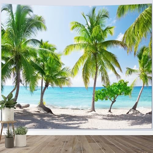 Calefee Tapisserie Wandbehang 260 x 240, Wandteppich Deko Teppich Polyester, Wandteppiche Naturlandschaft Meer, Palmen
