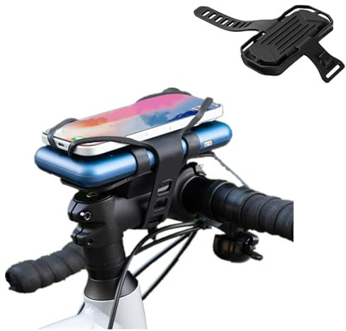 Fahrrad Handyhalterung, Universal 2 in 1 Handyhalterung Fahrrad Power Bank Halterung für Fahrrad, Fahrrad Handy Ladegerät Halterung für Vorbau, Kratzfreie Silikonhalterung